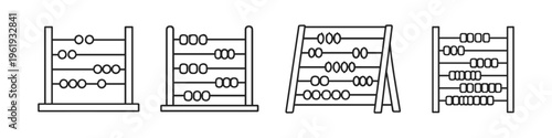 Collection of four different abacus counting frames in a simple line art style