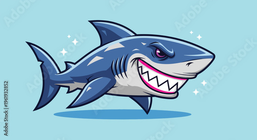 Cartoon Shark Illustration with Sharp Teeth and Grinning Expression.