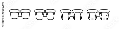 Set of bongo drums in various outline styles for musical illustration
