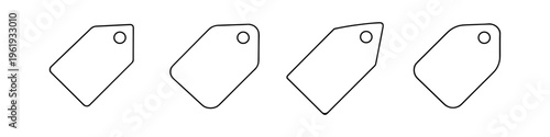 Collection of four simple outline price tags with rounded corners and a hole