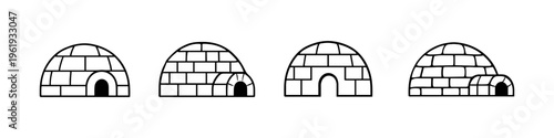 Collection of four simple igloo icons with arched entrances and brick patterns