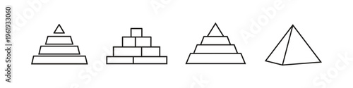 Set of four pyramid shapes and geometric diagrams representing growth and hierarchy