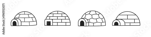 Collection of four simple igloo icons with black outlines on a white background