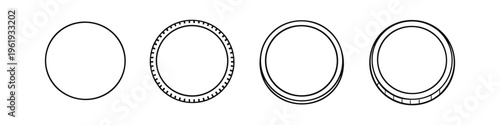 Four circular outlines showing progression from simple to complex designs