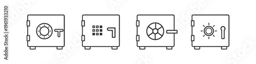 Collection of four different security safe icons with various locking mechanisms