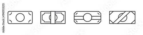 Collection of stylized banknote icons representing financial concepts and transactions