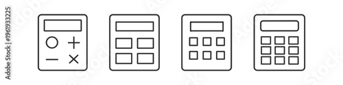 Collection of four simple calculator icons with different button layouts