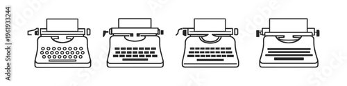 Collection of four vintage typewriter illustrations in a clean line art style