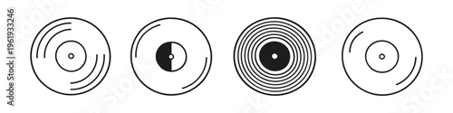 Collection of four stylized vinyl record icons with different groove patterns