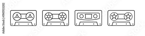 Collection of vintage audio cassette tape icons with unique reel designs