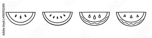 Set of four simple line art watermelon slices with seeds
