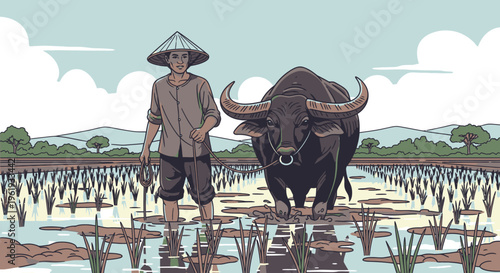 Man standing next to big ox.