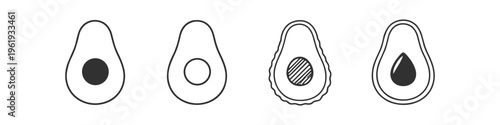 Set of four stylized avocado halves with different internal designs