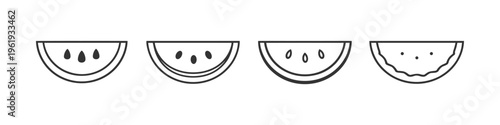 Set of four stylized watermelon slices with seeds in a simple line art design
