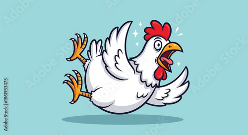 Funny Cartoon Chicken Running Wildly with Shocked Expression.