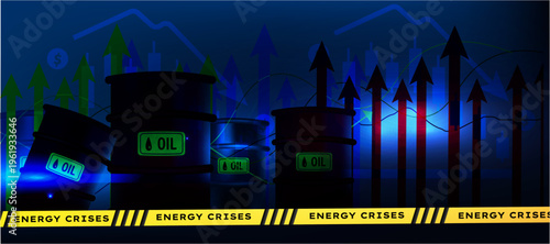 Global energy shortage concept with oil supply decline and rising demand trend. Fuel crisis impacting industrial growth and economy.