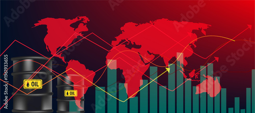 Global energy shortage concept with oil supply decline and rising demand trend. Fuel crisis impacting industrial growth and economy.