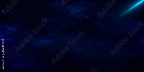 A celestial blue space background features a dark sky filled with shimmering stars and abstract cloudscape textures illuminated by a heavenly light