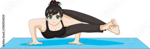 Girl Doing Yoga Eight-Angle Pose Anime Character International Yoga Day for Banner Flyer Vector