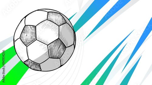 Football ball on abstract blue and green banner background