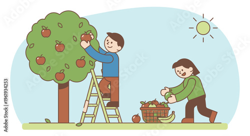 People picking apples from tree.