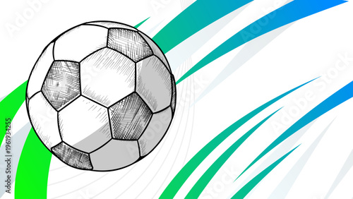 Football ball on abstract green and turquoise dynamic banner background