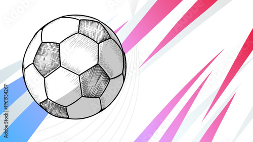 Football  (soccer) player silhouette kicking ball on abstract banner background with wreath