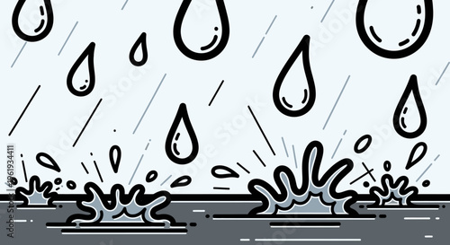 Rain drops falling on water surface.