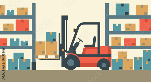 Red Forklift in a warehouse setting.