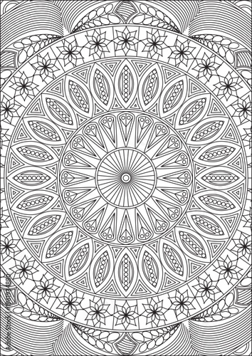 Adult Mandala Coloring Page Black Art Line Hand Drawn Activity Sheet Vector