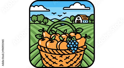 Woven basket filled with fresh fruits.