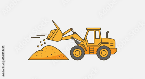 Yellow construction loader moving earth.