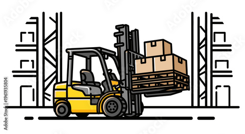 Yellow Forklift with Cardboard Boxes 2.