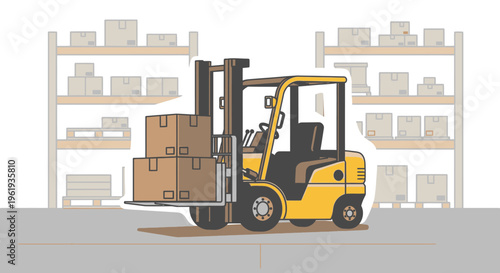 Yellow Forklift with cardboard boxes 3.