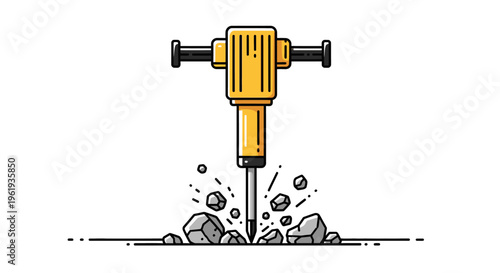 Yellow handheld rock drilling machine.