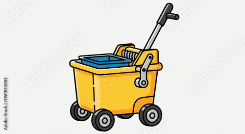 Yellow mop bucket on wheels.