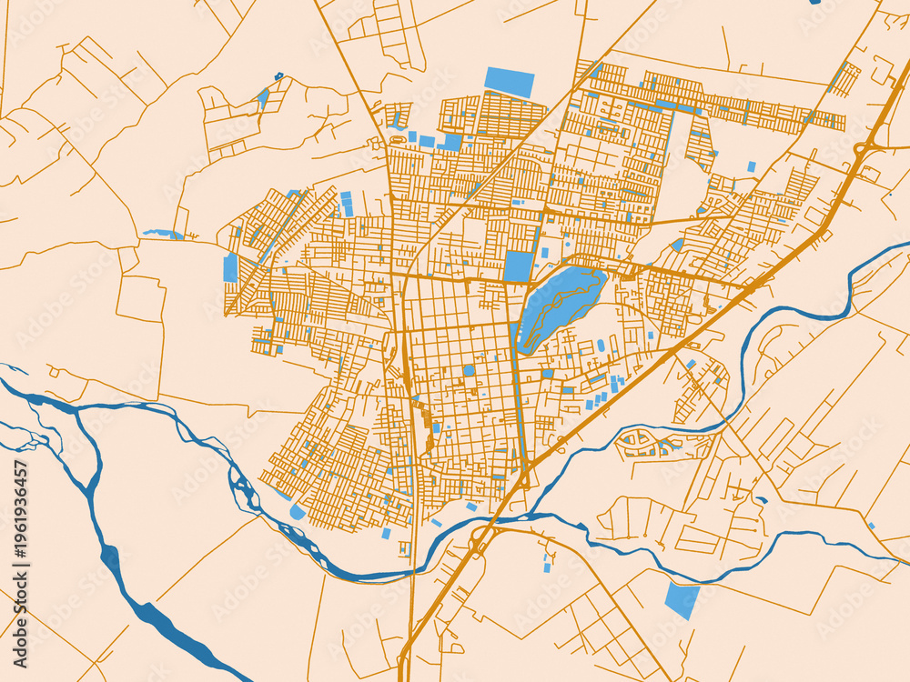 Fototapeta premium Urban map poster of Curico, Chile – gold and blue map palette