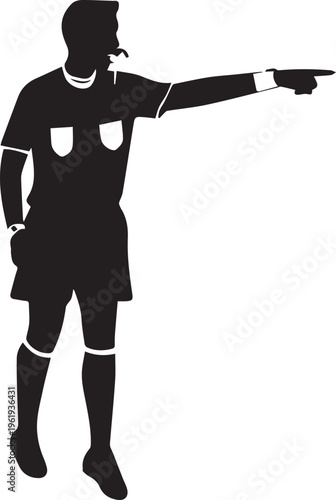A black silhouette of a referee pointing to the side