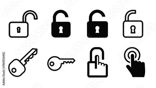 Vector icon sheet of various locks and keys for security