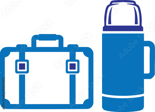 Travel Essentials: A suitcase and a thermos, essential companions for the journey, are illustrated against a simple background.