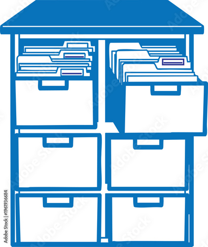 Organization and Efficiency: A stylized illustration of a filing cabinet showcases a structured approach to document management, emphasizing order and operational flow.