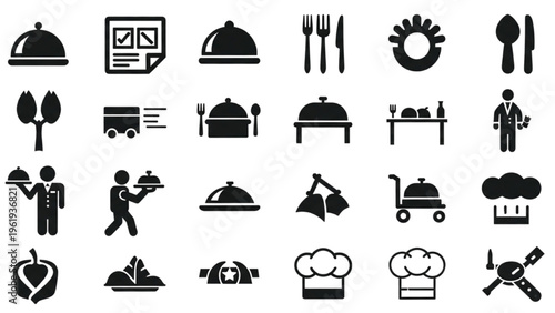 Vector icon sheet of various restaurant and food service elements