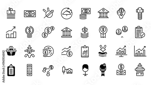 Vector icon sheet of various business and finance symbols and logos