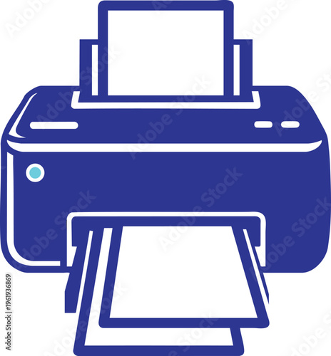 Digital Printing Efficiency: A modern printer, poised to churn out stacks of crisp documents, symbolizing the ease and speed of contemporary office technology.A modern vector illustration of a printer