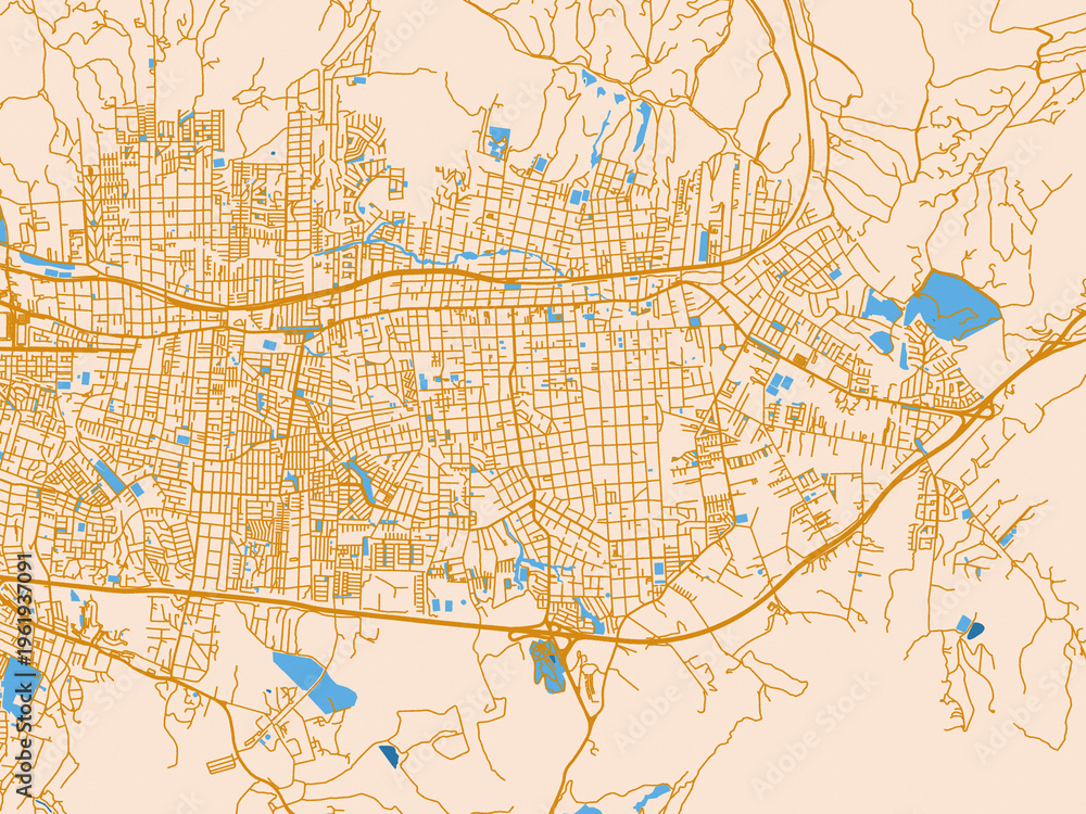Fototapeta premium Urban map poster of Villa Alemana, Chile – mustard-gold streets on cream