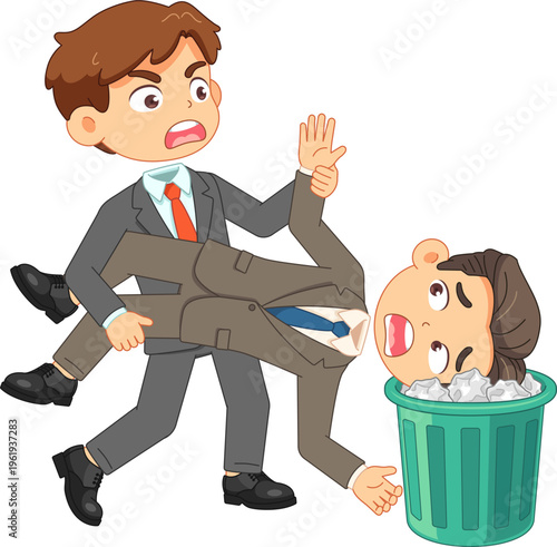 Angry businessman throws colleague's headless body into trash bin