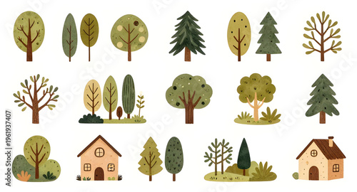 trees, tree, cartoon, cute, nature, plant, forest, garden, foliage, leaf, leaves, green, branch, trunk, wood, landscape, park, outdoor, environment, ecology, eco, organic, growth, spring, summer, flor