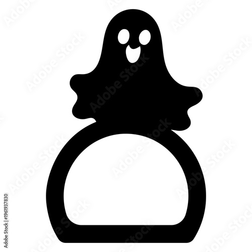 A minimalist vector graphic of a ghost sitting on a ring with a transparent background