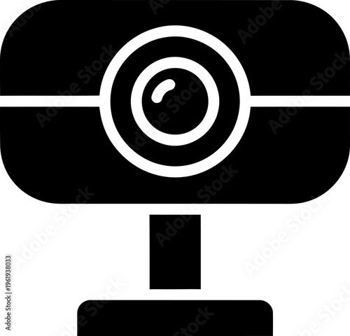 Webcam icon graphic silhouette, digital communication device for online meetings, calls, and streaming content, simple vector illustration