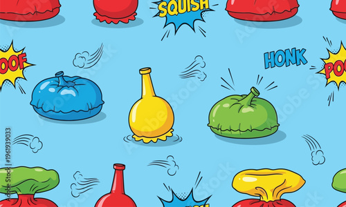 Comic Style Pop Art Pattern with Fun Sound Effects and Colorful Objects